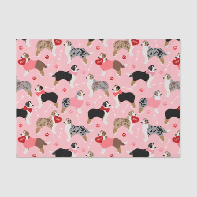 Australian Shepherd Valentine Pattern Seidenpapier (Vorderseite)