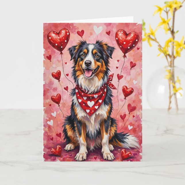 Australian Shepherd Valentine’s Day Dog with Heart Karte (Gelbe Blume)