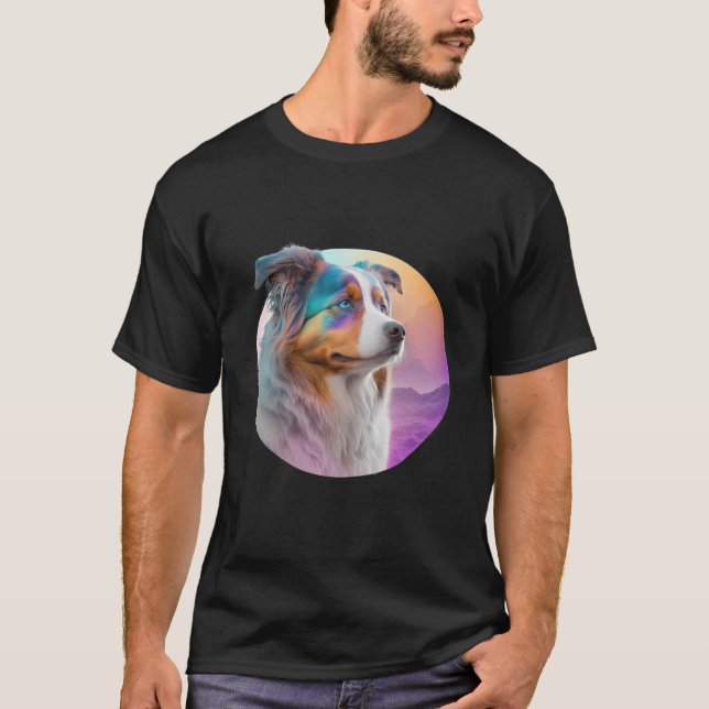 Australian Shepherd Vaporwave Retrowave Aesthetic  T-Shirt (Vorderseite)