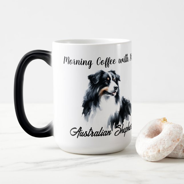 Australian Shepherd Watercolor personalize Verwandlungstasse (Mit Donut)