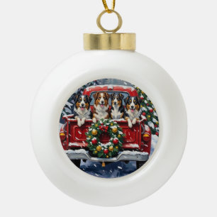 Australian Shepherd Weihnachten Rotes Lastwagen Fe Keramik Kugel-Ornament
