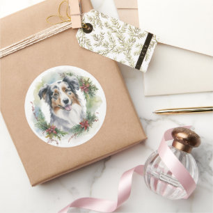 Australian Shepherd Weihnachts-Kranz Festiver Hund Runder Aufkleber