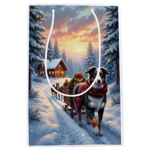 Australian Shepherd Weihnachts-Schlittenfahrt-Kuns Mittlere Geschenktüte