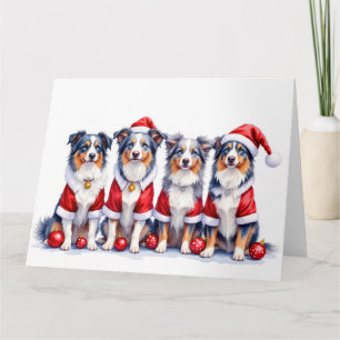 Australian Shepherd Weihnachtskleid Santa Hut Karte