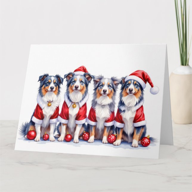 Australian Shepherd Weihnachtskleid Santa Hut Karte (Vorderseite)