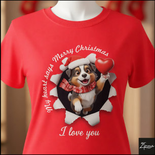 Australian Shepherd Welpe Weihnachts-Herz-Schal T-Shirt
