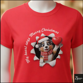 Australian Shepherd Welpe Weihnachts Herz Schal T-Shirt