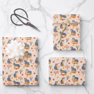 Australian Shepherds Herbstblätter Büsche Muster Geschenkpapier Set