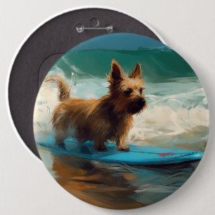 Australian Terrier Beach Surfing Painting Button