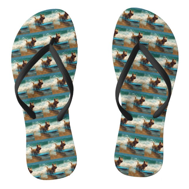 Australian Terrier Beach Surfing Painting Flip Flops (Fußbett)