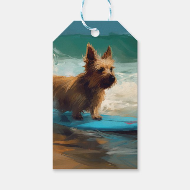 Australian Terrier Beach Surfing Painting Geschenkanhänger (Vorderseite)