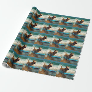 Australian Terrier Beach Surfing Painting Geschenkpapier