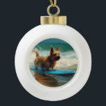 Australian Terrier Beach Surfing Painting Keramik Kugel-Ornament<br><div class="desc">Tauchen Sie ein in die spielerische Welt des Kaninchen-Abenteuers mit diesem faszinierenden Bild. Ein gepflegter Hund geht zu den Wellen und reitet geschickt auf einem sonnengeküssten Strand. Das lebendige Kunstwerk vereint wunderbar das Wesentliche der Erregung am Strand, während der Hund furchtlos auf den Wellen reitet und den Geist von Spaß...</div>