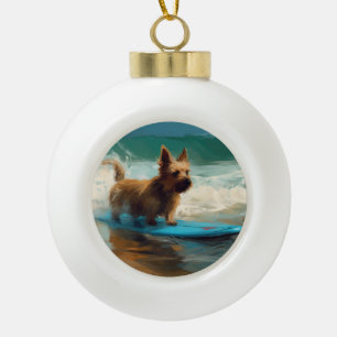 Australian Terrier Beach Surfing Painting Keramik Kugel-Ornament