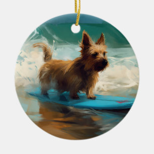 Australian Terrier Beach Surfing Painting Keramik Ornament