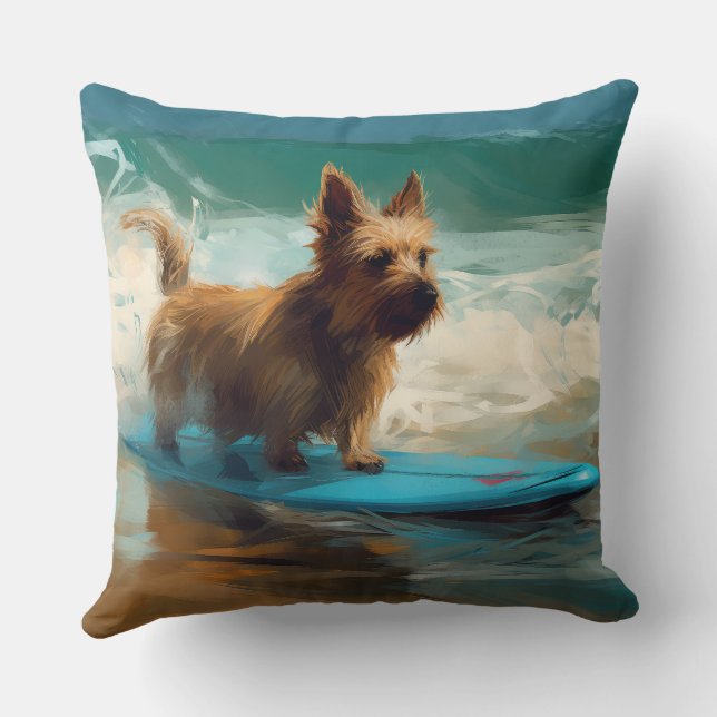 Australian Terrier Beach Surfing Painting  Kissen (Rückseite)