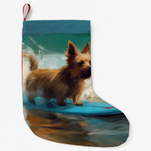 Australian Terrier Beach Surfing Painting Kleiner Weihnachtsstrumpf