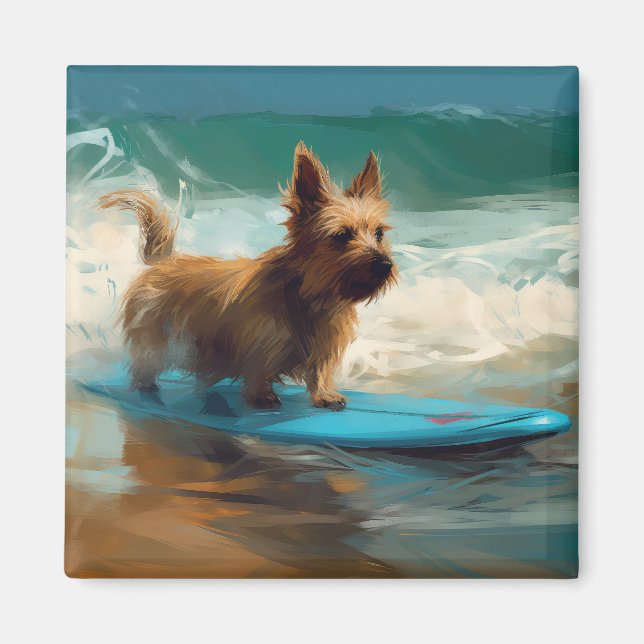 Australian Terrier Beach Surfing Painting Magnet (Vorne)