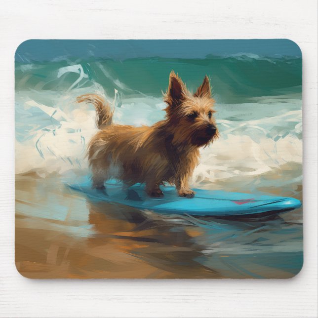 Australian Terrier Beach Surfing Painting Mousepad (Vorne)