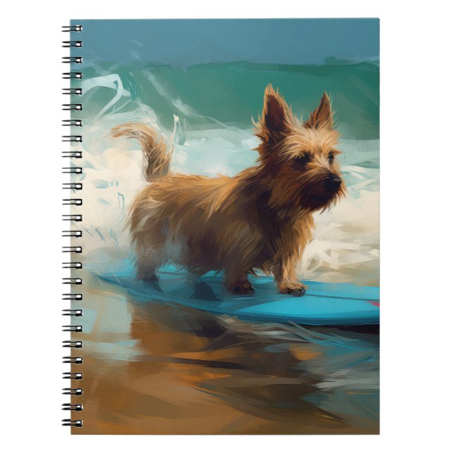 Australian Terrier Beach Surfing Painting Notizblock (Vorderseite)