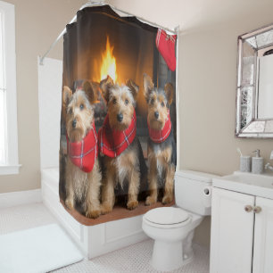 Australian Terrier by Fireplace Christmas Duschvorhang