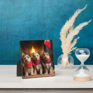 Australian Terrier by Fireplace Christmas Fotoplatte