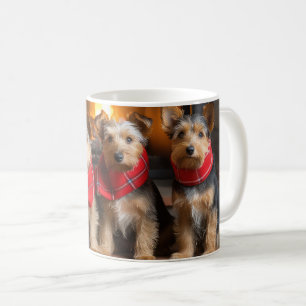 Australian Terrier by Fireplace Christmas Kaffeetasse