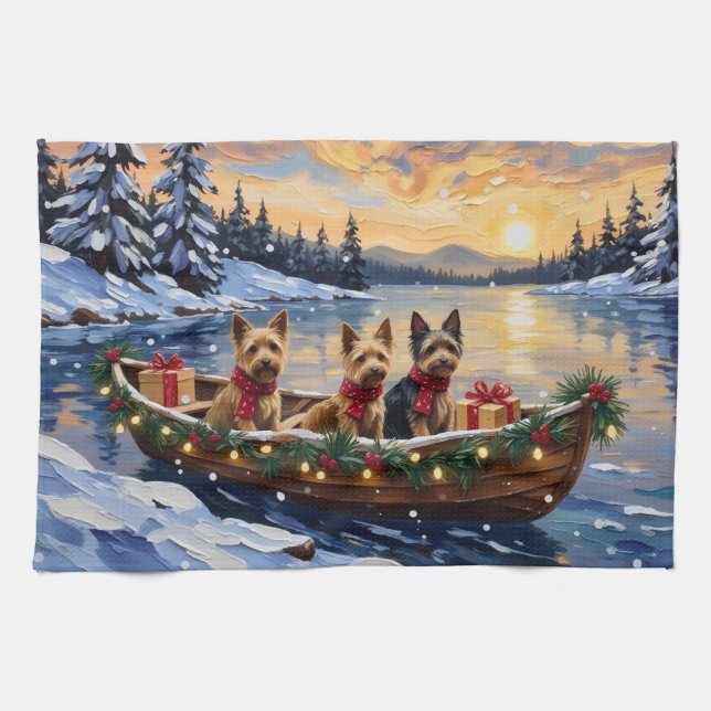 Australian Terrier Christmas Boat Holiday Geschirrtuch (Horizontal)