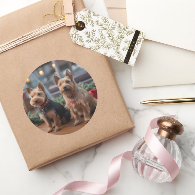 Australian Terrier Christmas Cruise: Pawsome Runder Aufkleber (Schenken)