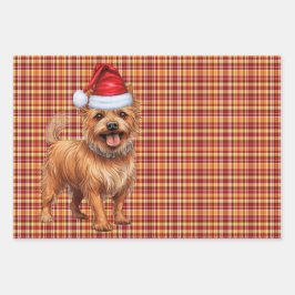 Australian Terrier Christmas Dog Red Kariert Geschenkpapier Set