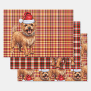 Australian Terrier Christmas Dog Red Kariert Geschenkpapier Set