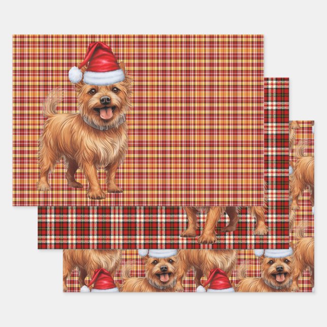 Australian Terrier Christmas Dog Red Kariert Geschenkpapier Set (Set)