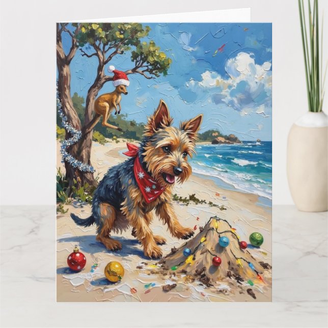Australian Terrier Christmas Down Under Holiday Karte (Vorderseite)