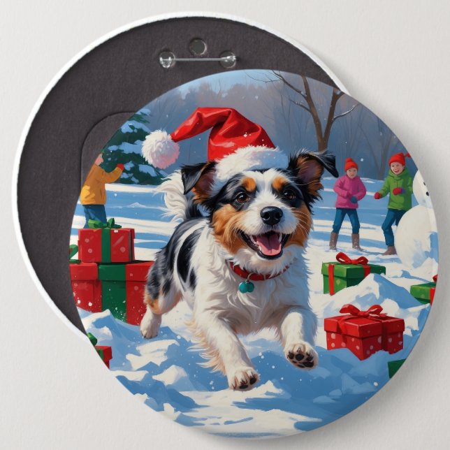 Australian Terrier Christmas Festive Snow Scene Button (Vorne & Hinten)