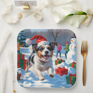 Australian Terrier Christmas Festive Snow Scene Pappteller