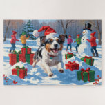 Australian Terrier Christmas Festive Snow Scene Puzzle<br><div class="desc">Eine herzliche Ferienillustrierung mit einem fröhlichen Hund,  der im Schnee spielt,  eine Weihnachtsmannmütze trägt und von bunten Geschenkboxen umgeben ist. Im Hintergrund bauen die Kinder neben einem schneebedeckten Weihnachtsbaum einen Schneemann und schaffen so ein fröhliches Winterwunderland. Ideal,  um Feiertagssjubeln zu verbreiten und den Zauber von Weihnachten zu erfassen.</div>