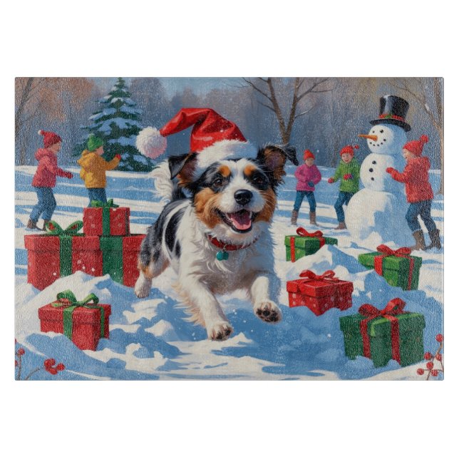 Australian Terrier Christmas Festive Snow Scene Schneidebrett (Vorderseite)