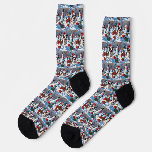 Australian Terrier Christmas Festive Snow Scene Socken (Linkes Detail)