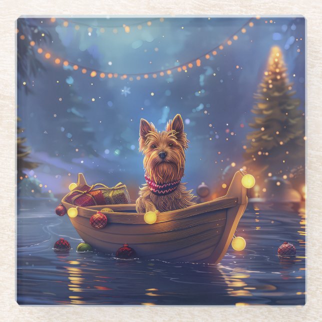 Australian Terrier Christmas Festive Voyage Glasuntersetzer (Vorderseite)
