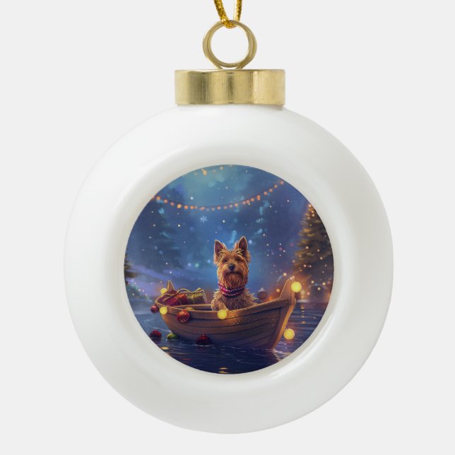 Australian Terrier Christmas Festive Voyage Keramik Kugel-Ornament (Vorderseite)