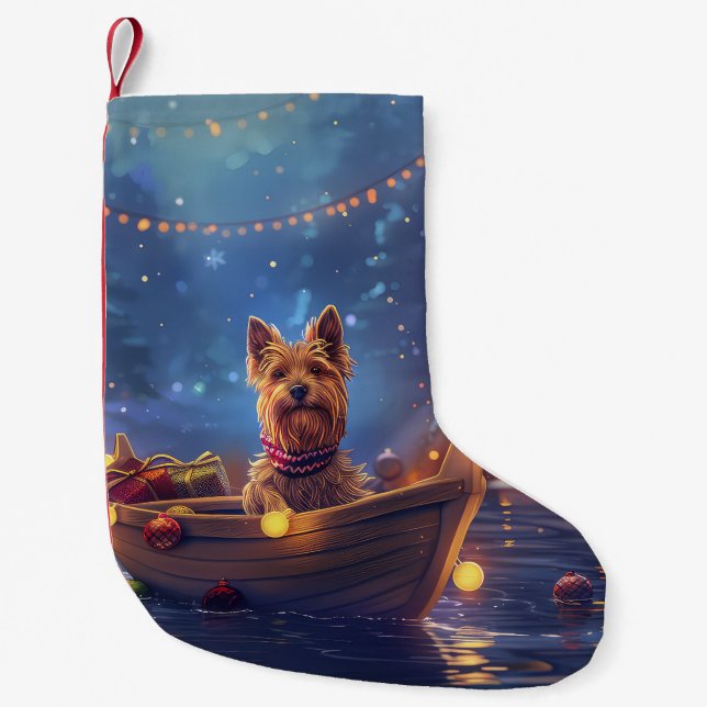 Australian Terrier Christmas Festive Voyage Kleiner Weihnachtsstrumpf (Vorderseite)