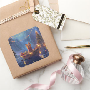 Australian Terrier Christmas Festive Voyage Quadratischer Aufkleber