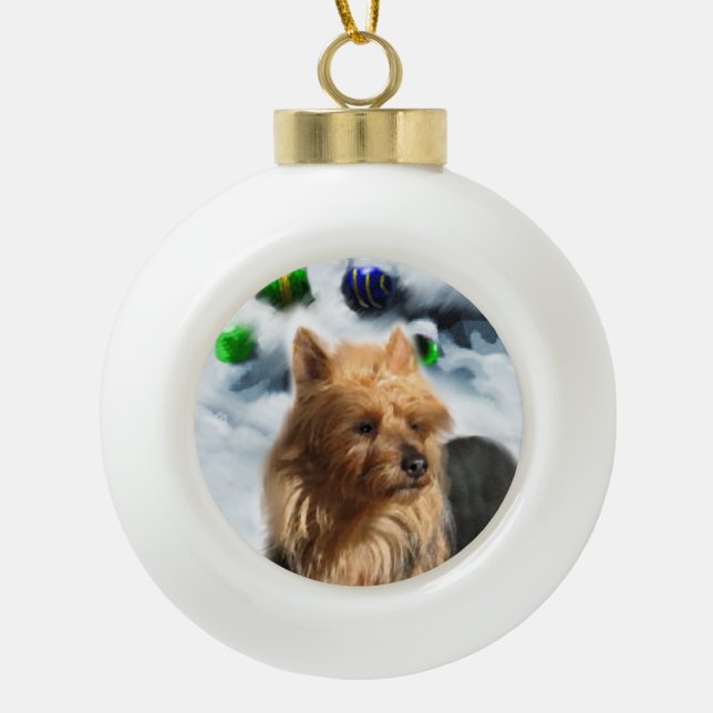 Australian Terrier Christmas Keramik Kugel-Ornament (Vorderseite)