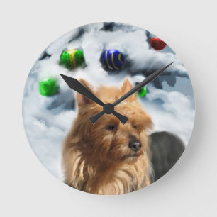 Australian Terrier Christmas Runde Wanduhr