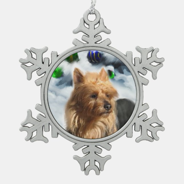 Australian Terrier Christmas Schneeflocken Zinn-Ornament (Vorderseite)