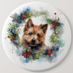 Australian Terrier Christmas Wreath Festive Pup Button