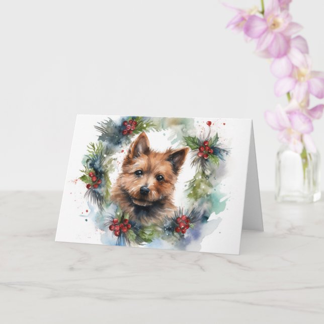 Australian Terrier Christmas Wreath Festive Pup Karte (Orchidee)