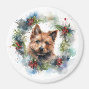 Australian Terrier Christmas Wreath Festive Pup Magnet