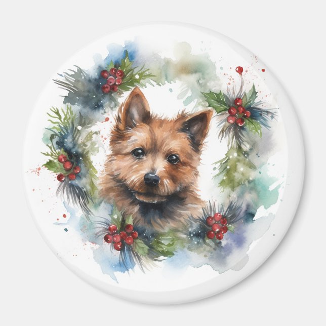 Australian Terrier Christmas Wreath Festive Pup Magnet (Vorne)