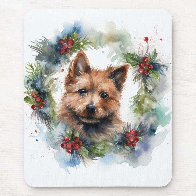 Australian Terrier Christmas Wreath Festive Pup Mousepad (Vorne)